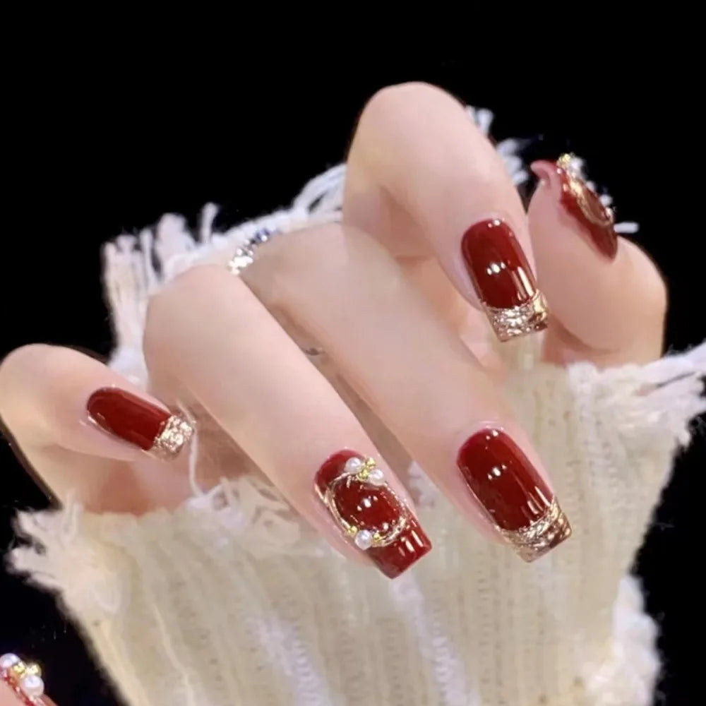 24PCS Gradient French Coffin Fake Nails - Cosmetic Accessories Online