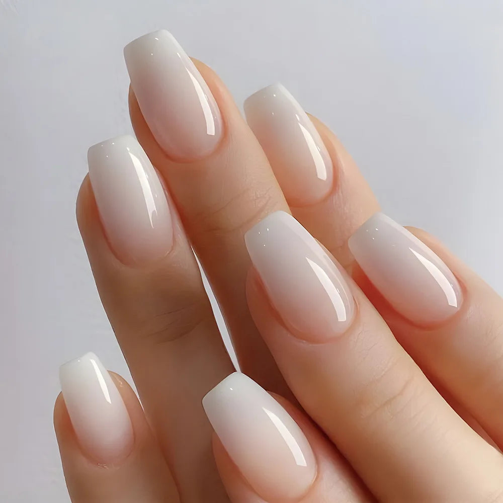24PCS Gradient French Coffin Fake Nails - Cosmetic Accessories Online